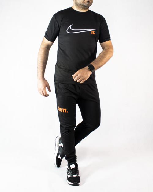 ست تیشرت شلوار مشکی نارنجی مردانه آستین کوتاه Nike مدل 1564